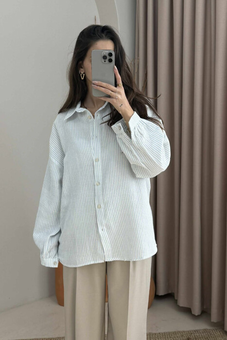 STRIPE DESIGN LINEN BLEND WOMEN SHIRT LIGHTBLUE/BZ - 3