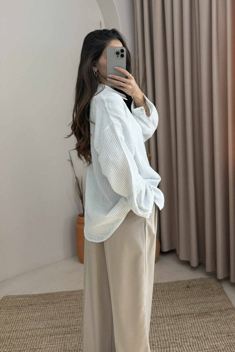 STRIPE DESIGN LINEN BLEND WOMEN SHIRT LIGHTBLUE/BZ - 4