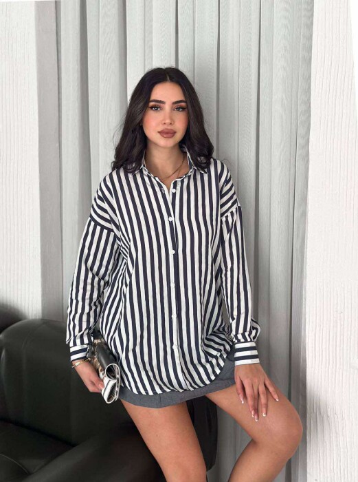 STRIPE DESIGN LONG SLEEVE WOMEN SHIRT BLUE/BLU 