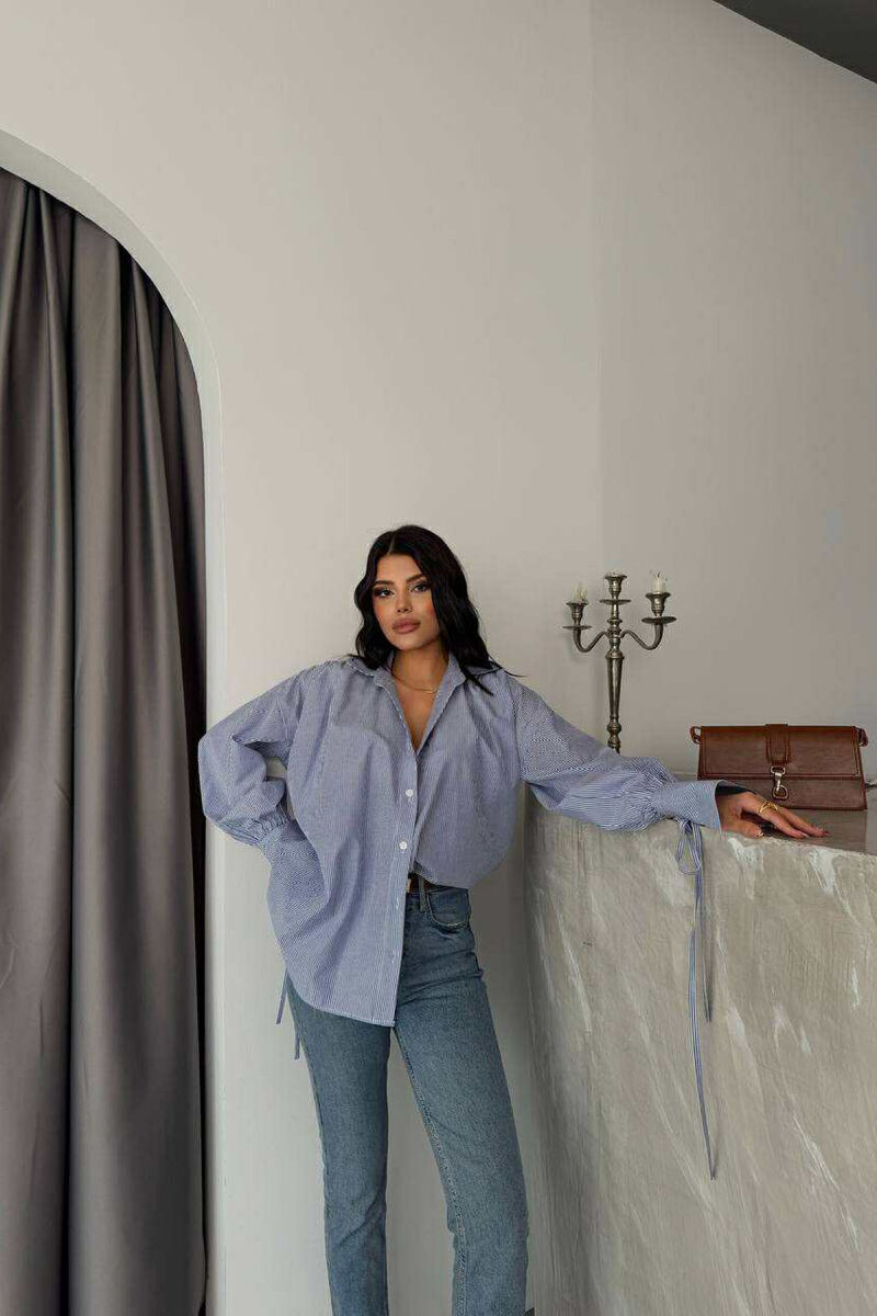 STRIPE DESIGN LONG SLEEVE WOMEN SHIRT BLUE/BLU - 1