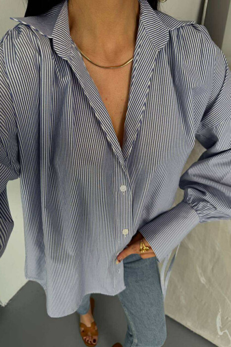 STRIPE DESIGN LONG SLEEVE WOMEN SHIRT BLUE/BLU - 2