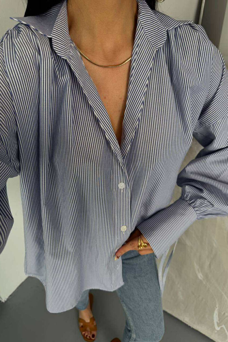 STRIPE DESIGN LONG SLEEVE WOMEN SHIRT BLUE/BLU - 2