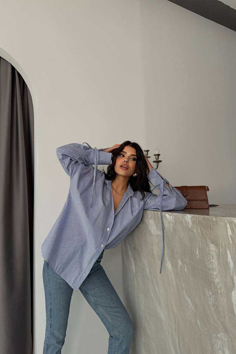 STRIPE DESIGN LONG SLEEVE WOMEN SHIRT BLUE/BLU - 3