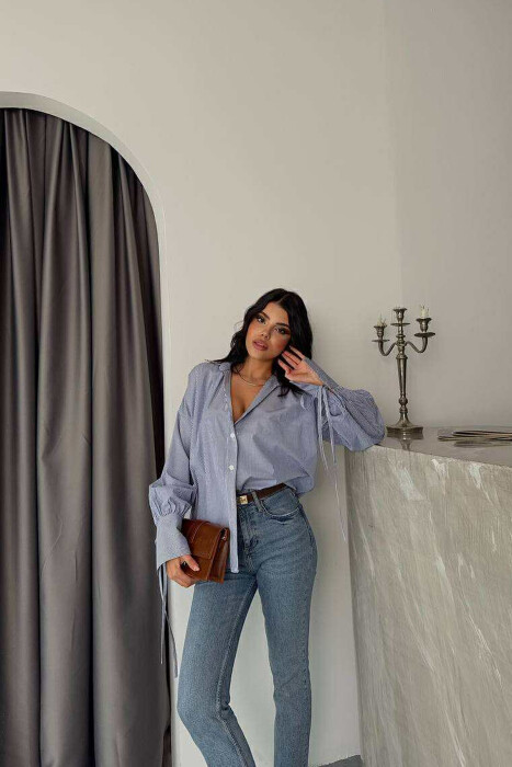 STRIPE DESIGN LONG SLEEVE WOMEN SHIRT BLUE/BLU - 4