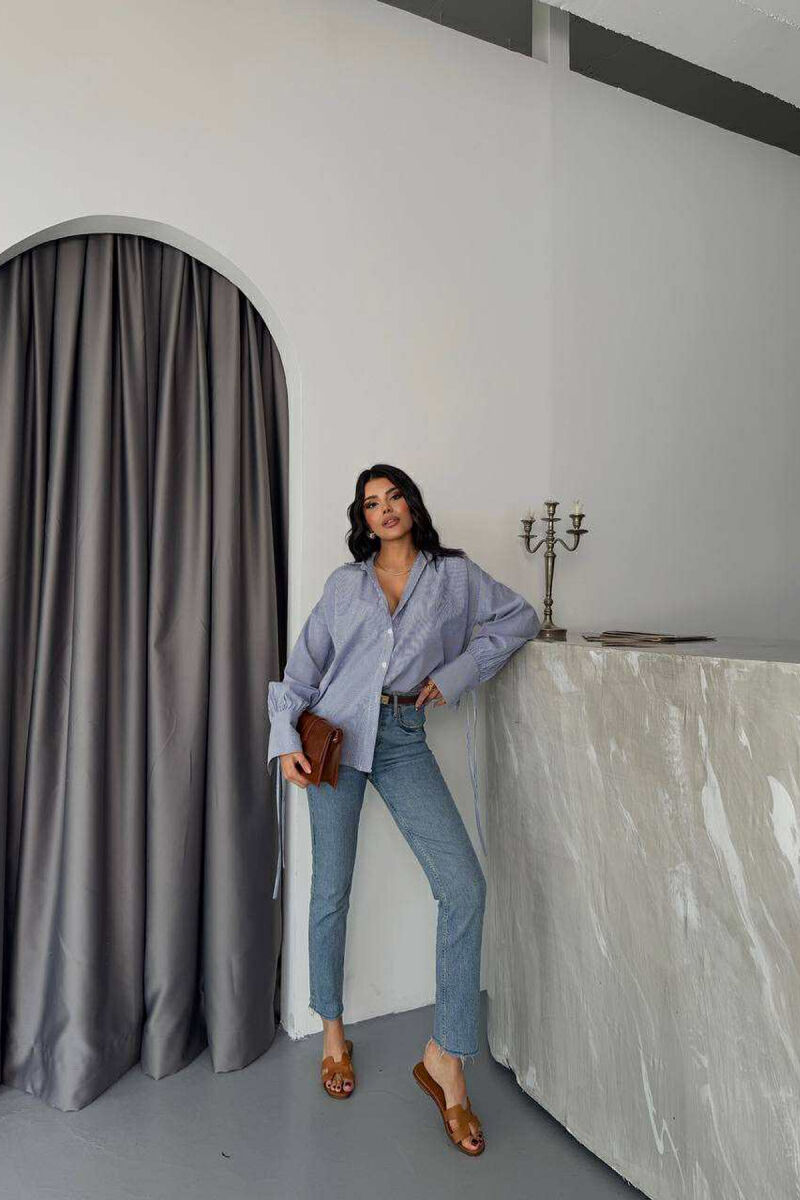 STRIPE DESIGN LONG SLEEVE WOMEN SHIRT BLUE/BLU - 5