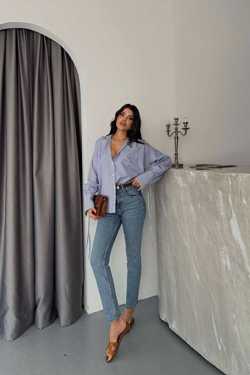 STRIPE DESIGN LONG SLEEVE WOMEN SHIRT BLUE/BLU - 7