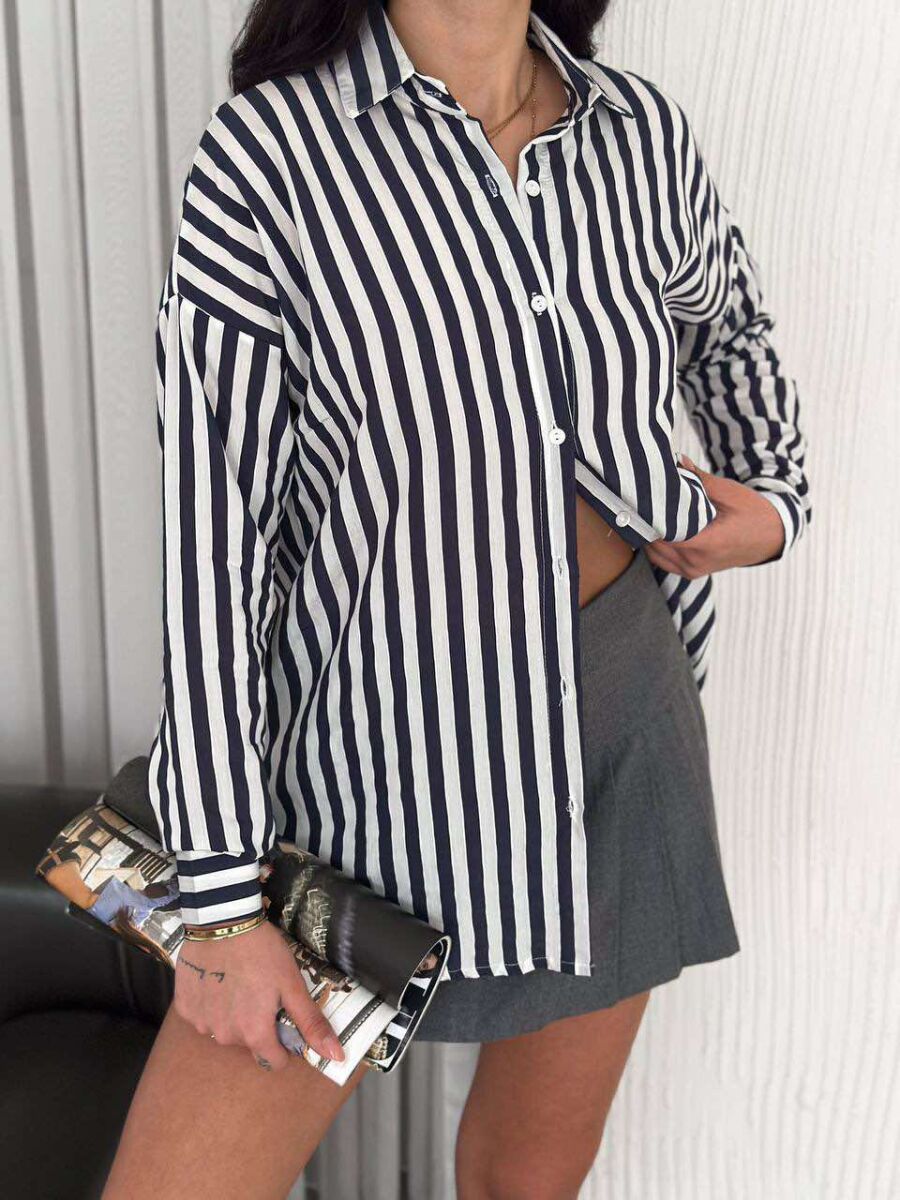 STRIPE DESIGN LONG SLEEVE WOMEN SHIRT BLUE/BLU - 4