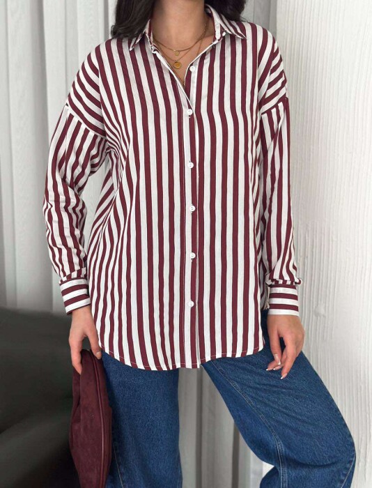 STRIPE DESIGN LONG SLEEVE WOMEN SHIRT BURGUNDY/VISHNJE 