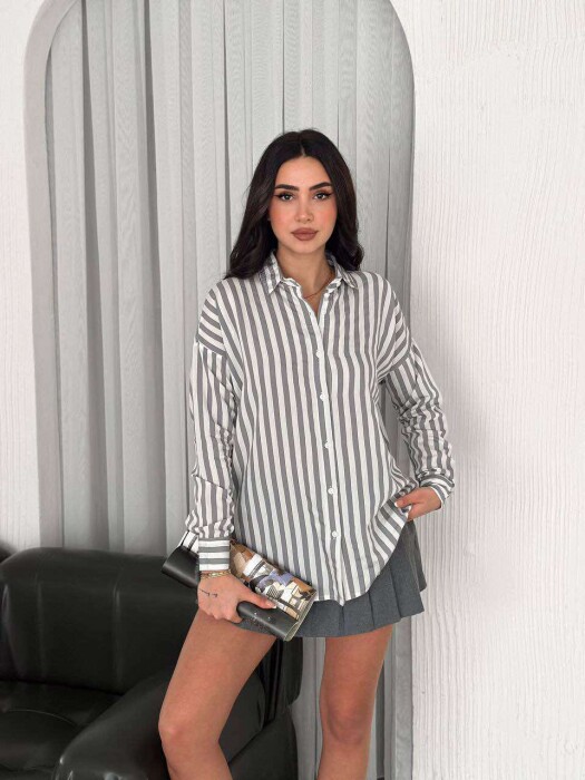 STRIPE DESIGN LONG SLEEVE WOMEN SHIRT GREY/GRI 