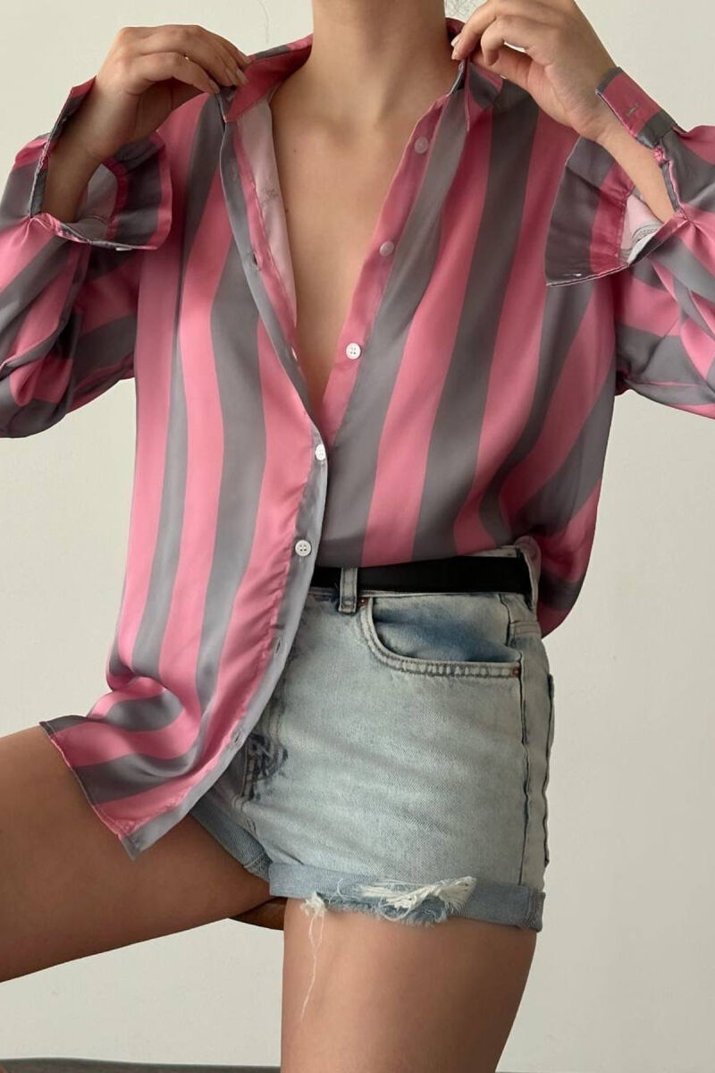 STRIPE DESIGN LONG SLEEVE WOMEN SHIRT MULTIPLE/SHNGJ - 5
