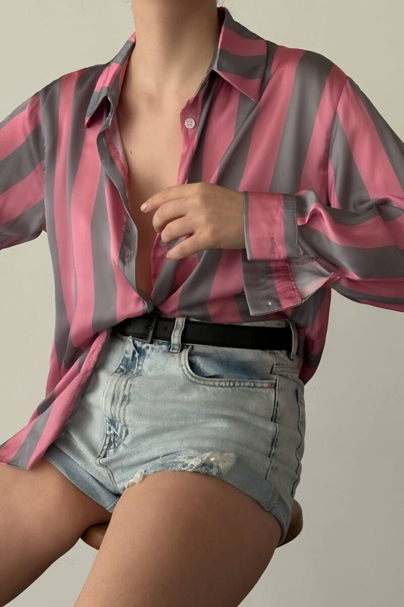 STRIPE DESIGN LONG SLEEVE WOMEN SHIRT MULTIPLE/SHNGJ - 7