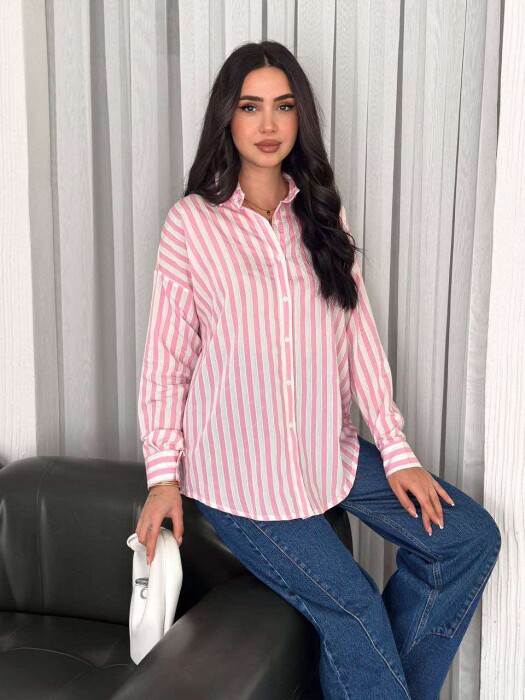 STRIPE DESIGN LONG SLEEVE WOMEN SHIRT PINK/ROZE 