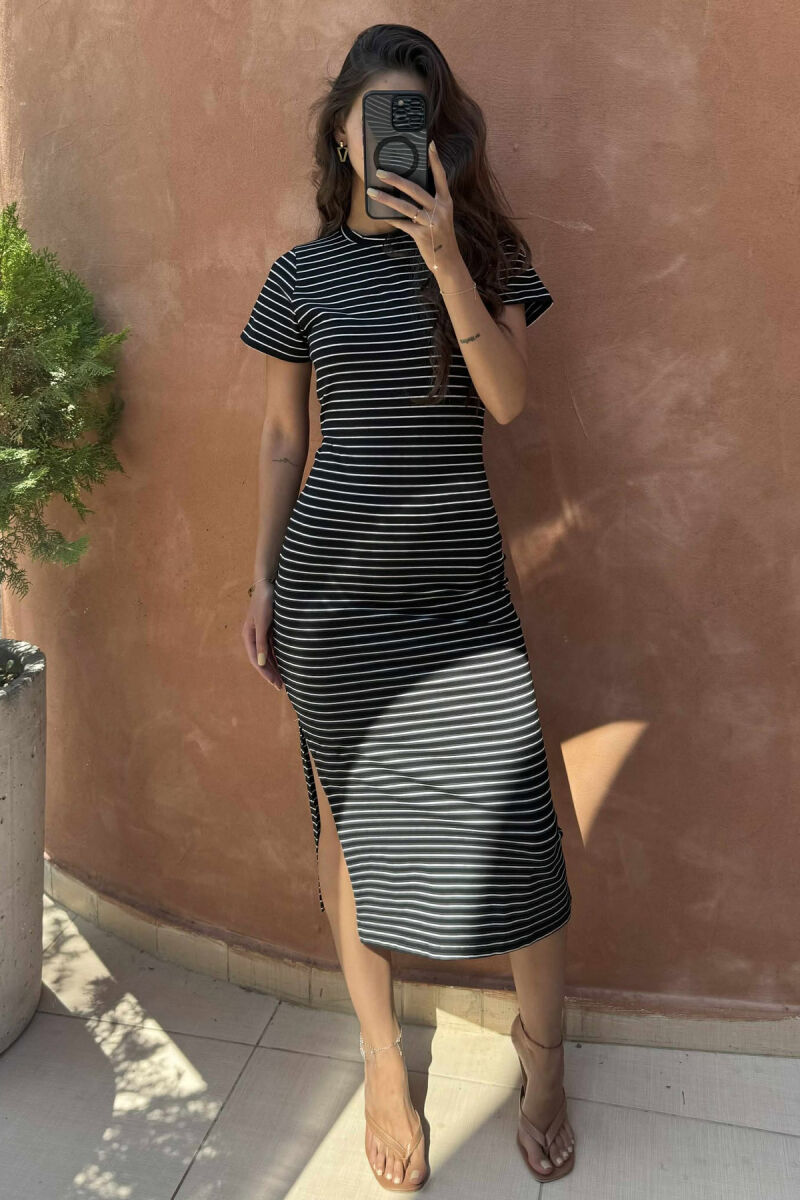 STRIPE DESIGN LONG WOMEN DRESS BLACK/ E ZEZE - 1