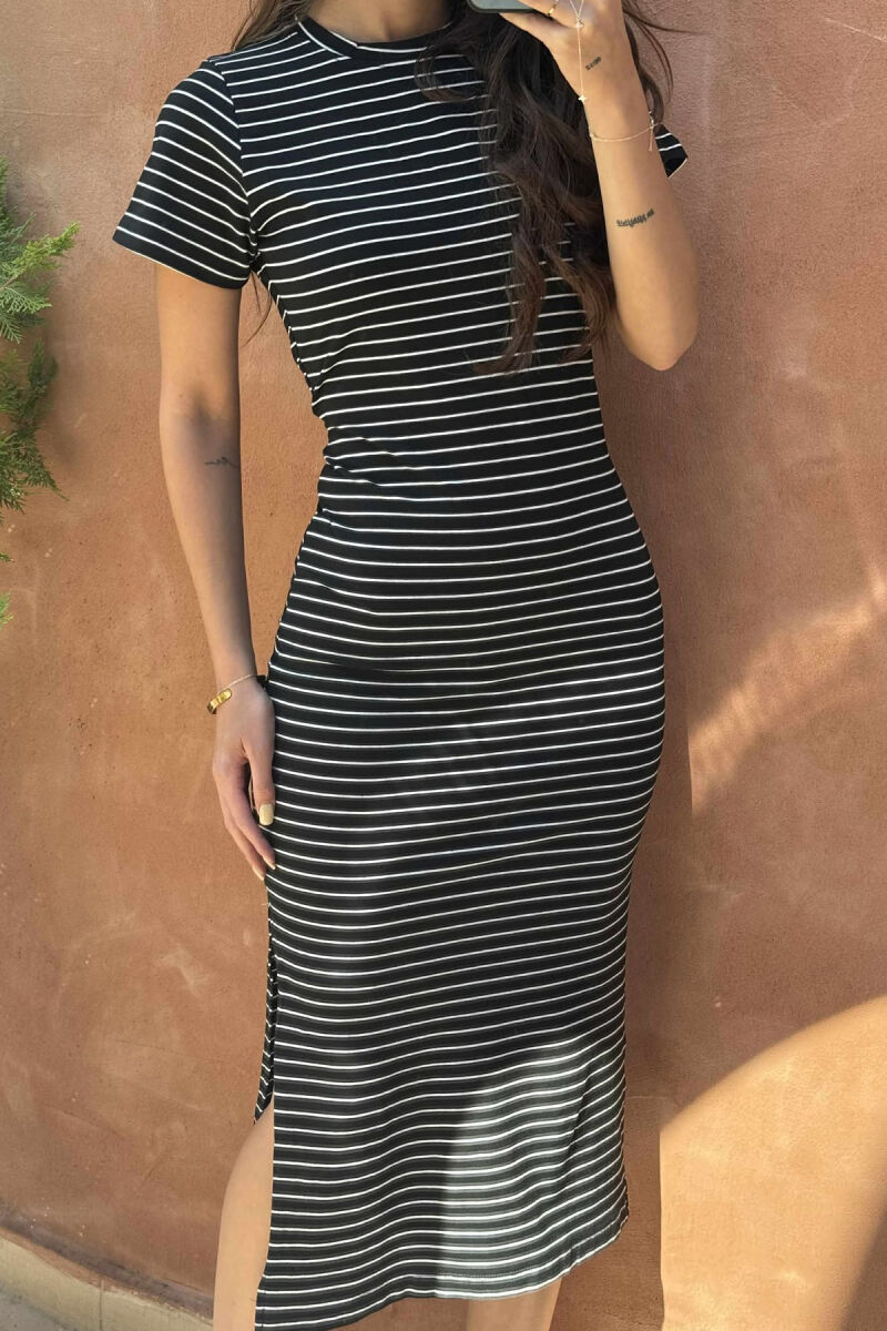STRIPE DESIGN LONG WOMEN DRESS BLACK/ E ZEZE - 3