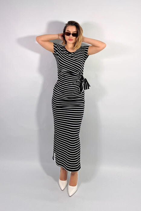 STRIPE DESIGN LONG WOMEN DRESS BLACK/ E ZEZE - 1