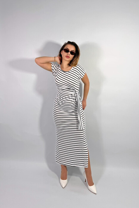 STRIPE DESIGN LONG WOMEN DRESS WHITE-E BARDHE 