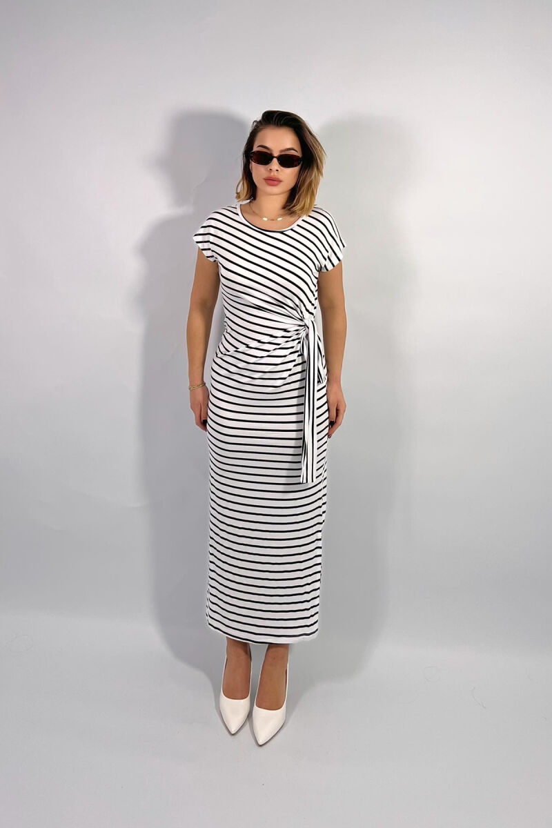 STRIPE DESIGN LONG WOMEN DRESS WHITE-E BARDHE - 2