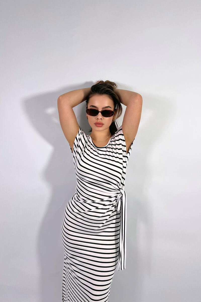 STRIPE DESIGN LONG WOMEN DRESS WHITE-E BARDHE - 3