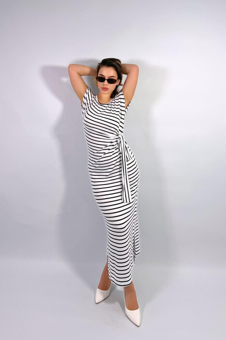 STRIPE DESIGN LONG WOMEN DRESS WHITE-E BARDHE - 5