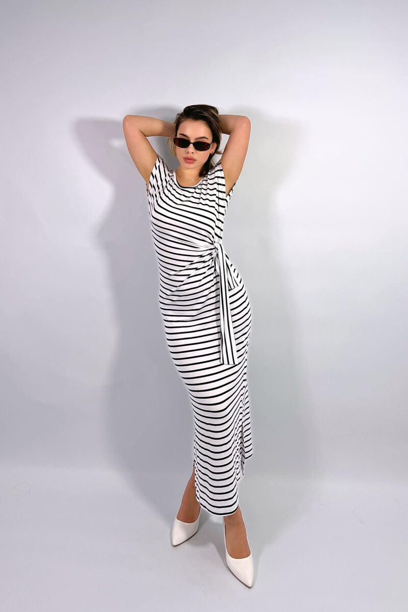 STRIPE DESIGN LONG WOMEN DRESS WHITE-E BARDHE - 5