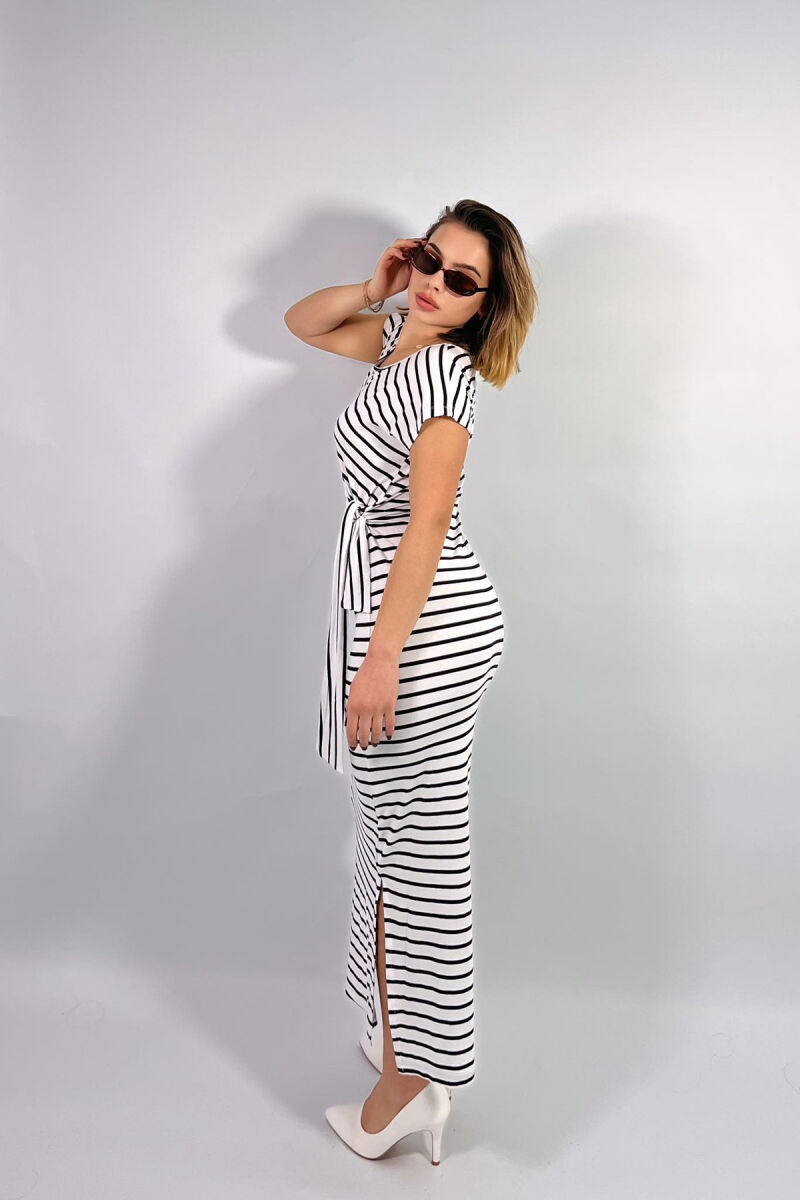 STRIPE DESIGN LONG WOMEN DRESS WHITE-E BARDHE - 6