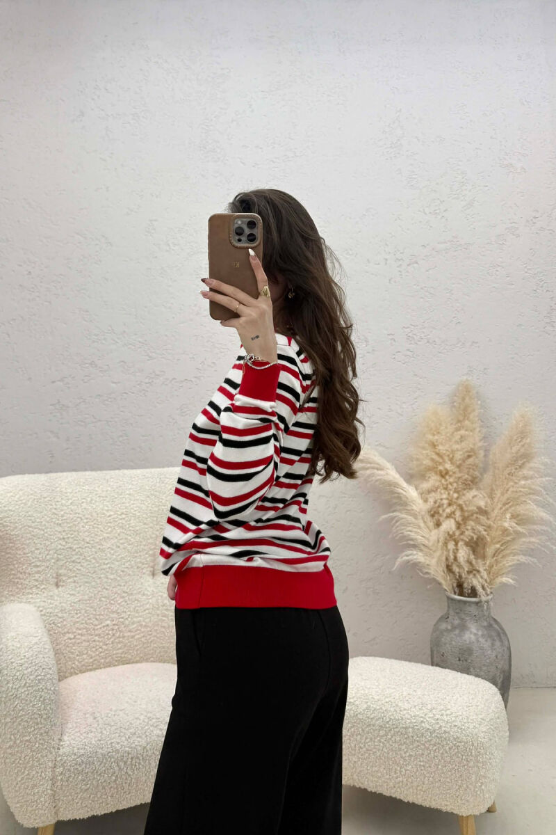 STRIPE DESIGN ROUND NECK WOMEN SWEATER WHITE-E BARDHE - 3