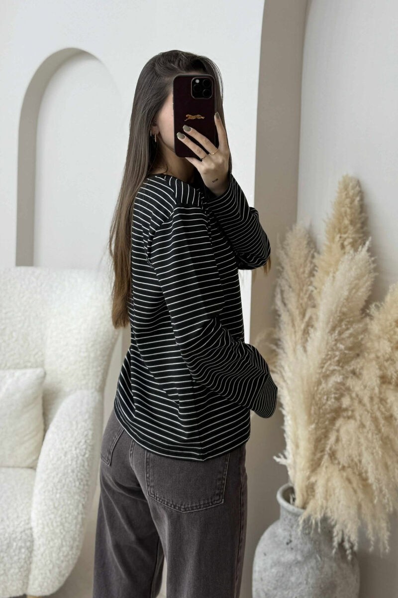 STRIPE DESIGN ROUND NECK WOMEN SWEATSHIRT BLACK/ E ZEZE - 3