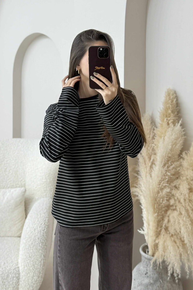 STRIPE DESIGN ROUND NECK WOMEN SWEATSHIRT BLACK/ E ZEZE - 4