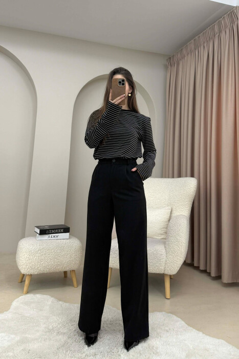 STRIPE DESIGN ROUND NECK WOMEN SWEATSHIRT BLACK/ E ZEZE - 3