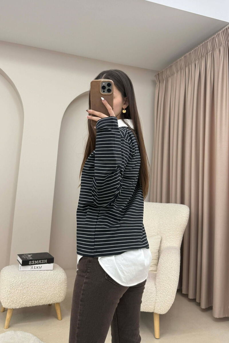 STRIPE DESIGN ROUND NECK WOMEN SWEATSHIRT DARK BLUE/BEE - 4