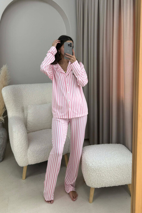 STRIPE DESIGN SHIRT+TROUSERS WOMEN PYJAMAS PINK/ROZE - 2