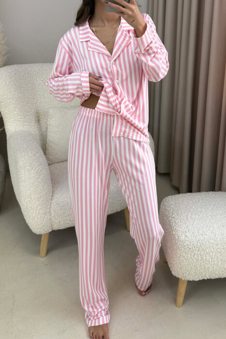STRIPE DESIGN SHIRT+TROUSERS WOMEN PYJAMAS PINK/ROZE - 4