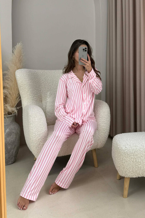STRIPE DESIGN SHIRT+TROUSERS WOMEN PYJAMAS PINK/ROZE - 1