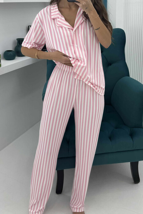 STRIPE DESIGN SHIRT+TROUSERS WOMEN PYJAMAS PINK/ROZE - 3