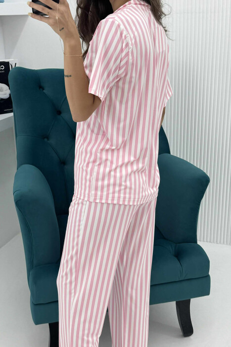 STRIPE DESIGN SHIRT+TROUSERS WOMEN PYJAMAS PINK/ROZE - 4