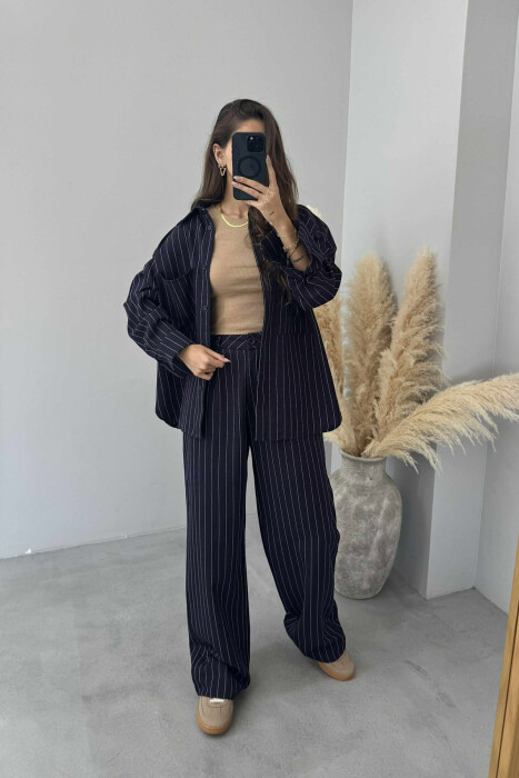 STRIPE DESIGN SHIRT+TROUSERS WOMEN SET BLUE/BLU - 1
