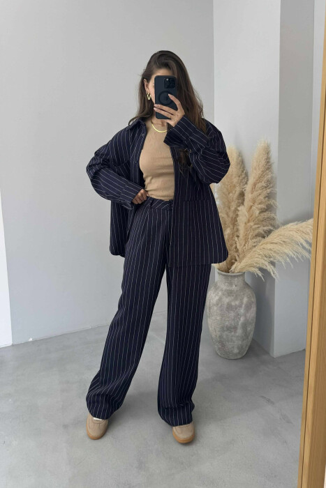 STRIPE DESIGN SHIRT+TROUSERS WOMEN SET BLUE/BLU - 2