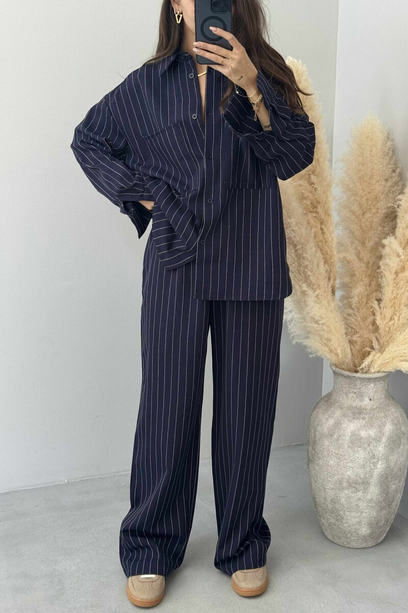 STRIPE DESIGN SHIRT+TROUSERS WOMEN SET BLUE/BLU - 4