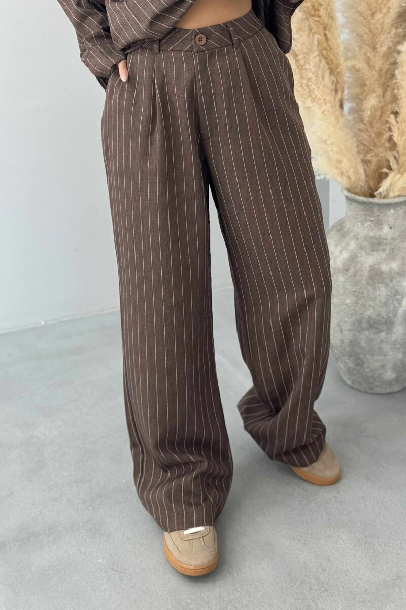STRIPE DESIGN SHIRT+TROUSERS WOMEN SET BROWN/KAFE - 7