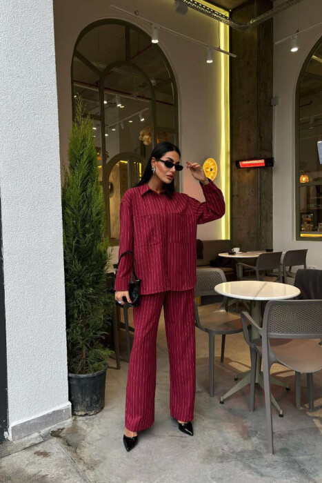 STRIPE DESIGN SHIRT+TROUSERS WOMEN SET BURGUNDY/VISHNJE 