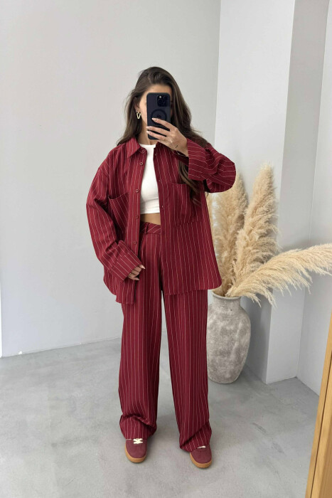 STRIPE DESIGN SHIRT+TROUSERS WOMEN SET BURGUNDY/VISHNJE 