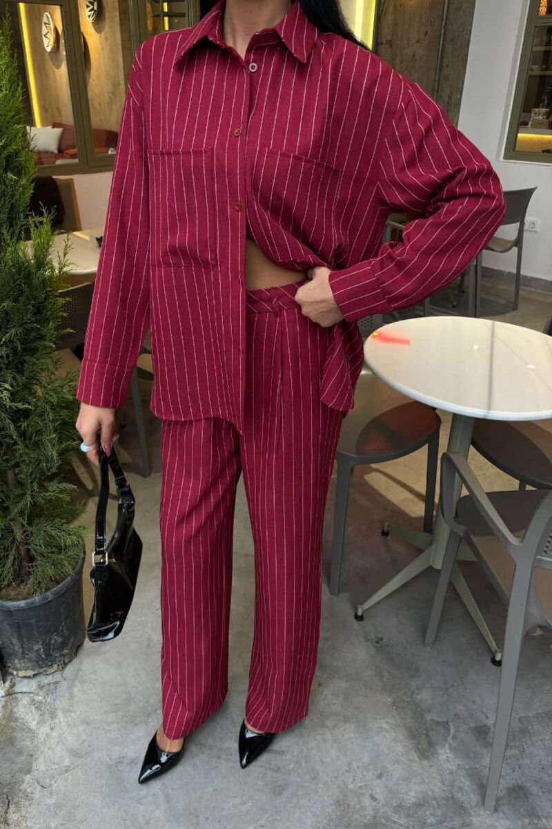 STRIPE DESIGN SHIRT+TROUSERS WOMEN SET BURGUNDY/VISHNJE - 4