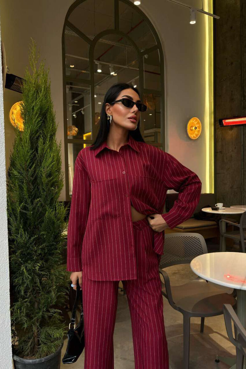 STRIPE DESIGN SHIRT+TROUSERS WOMEN SET BURGUNDY/VISHNJE - 6