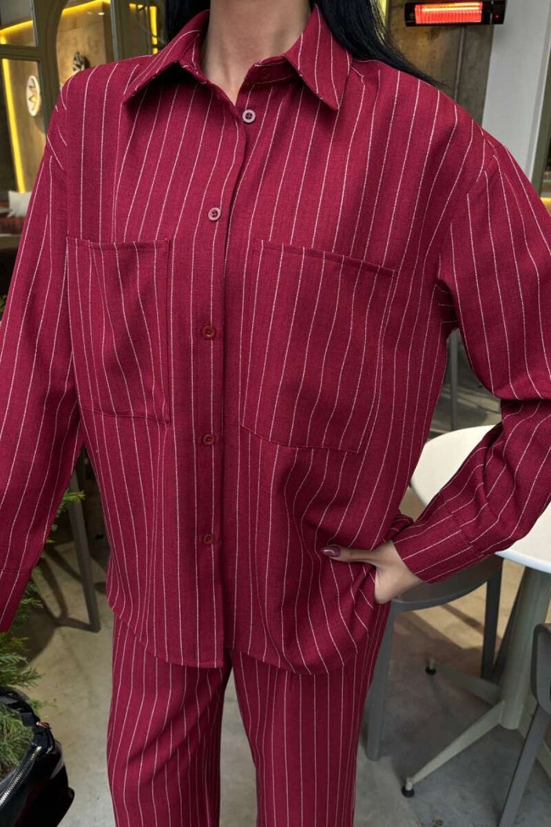 STRIPE DESIGN SHIRT+TROUSERS WOMEN SET BURGUNDY/VISHNJE - 8