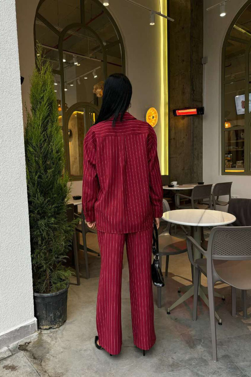 STRIPE DESIGN SHIRT+TROUSERS WOMEN SET BURGUNDY/VISHNJE - 9