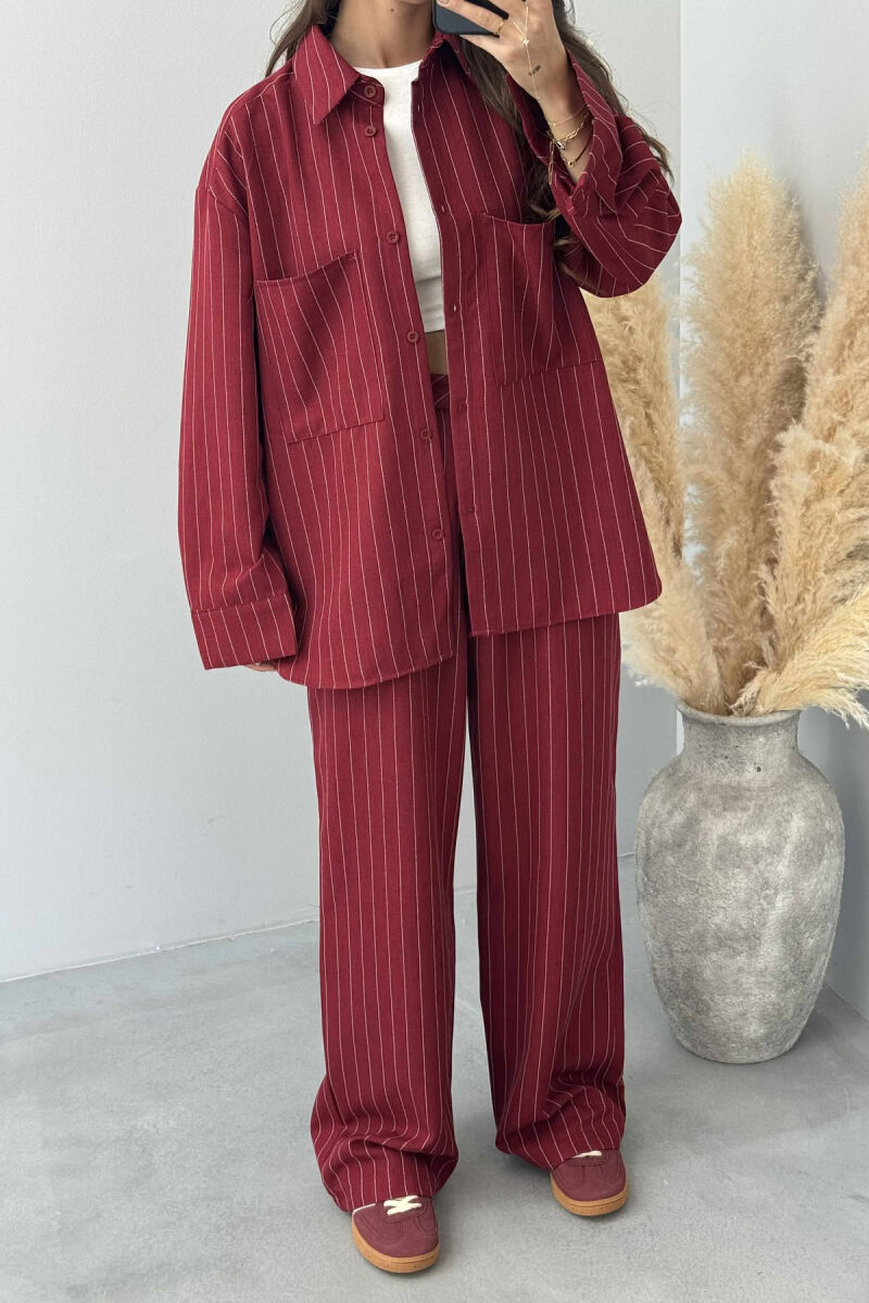 STRIPE DESIGN SHIRT+TROUSERS WOMEN SET BURGUNDY/VISHNJE - 3