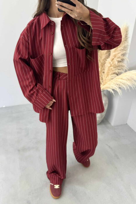 STRIPE DESIGN SHIRT+TROUSERS WOMEN SET BURGUNDY/VISHNJE - 4