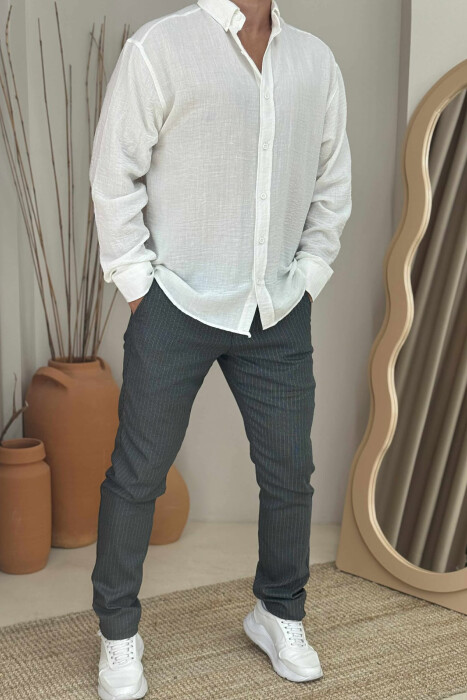 PANTALLONA TË THJESHTA ME DIZAJNIN E VIJAVE PËR MESHKUJ NË NGJYRËN JESHILE E ERRËT 