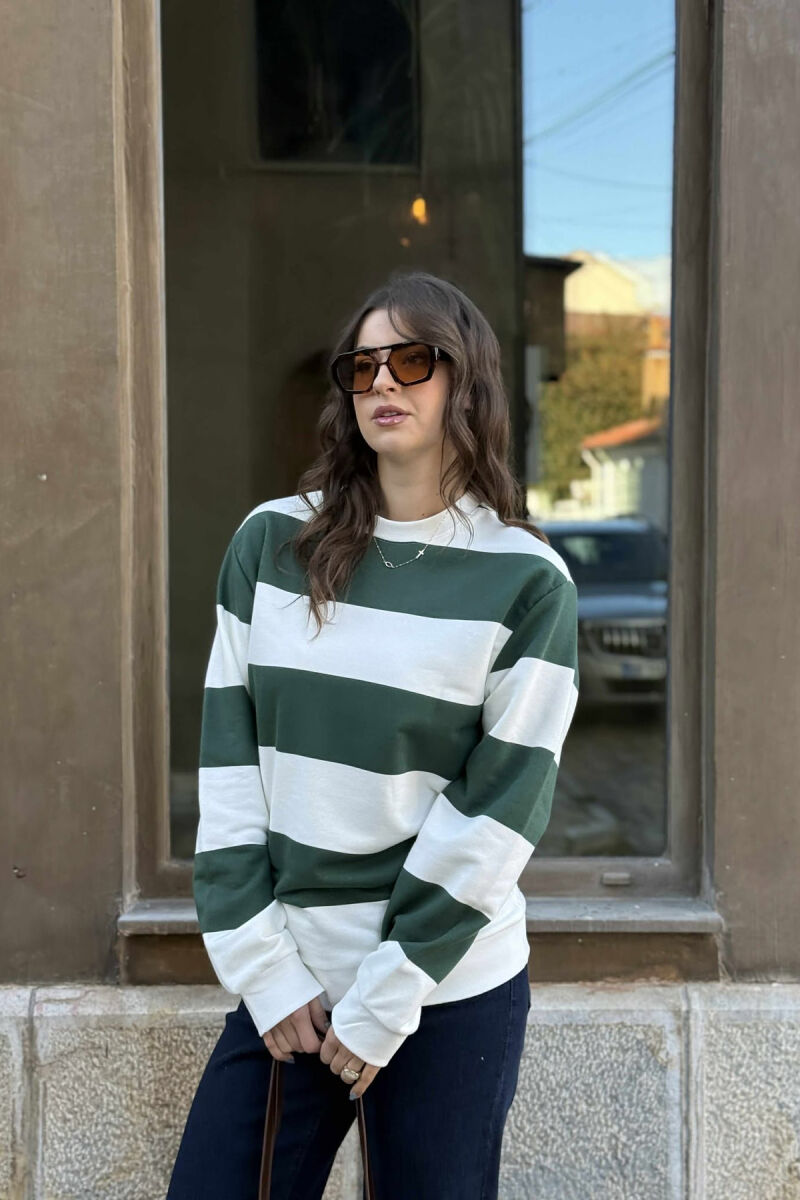 STRIPE DESIGN SIMPLE ROUND NECK WOMEN SWEATSHIRT GREEN/JESHILE - 4