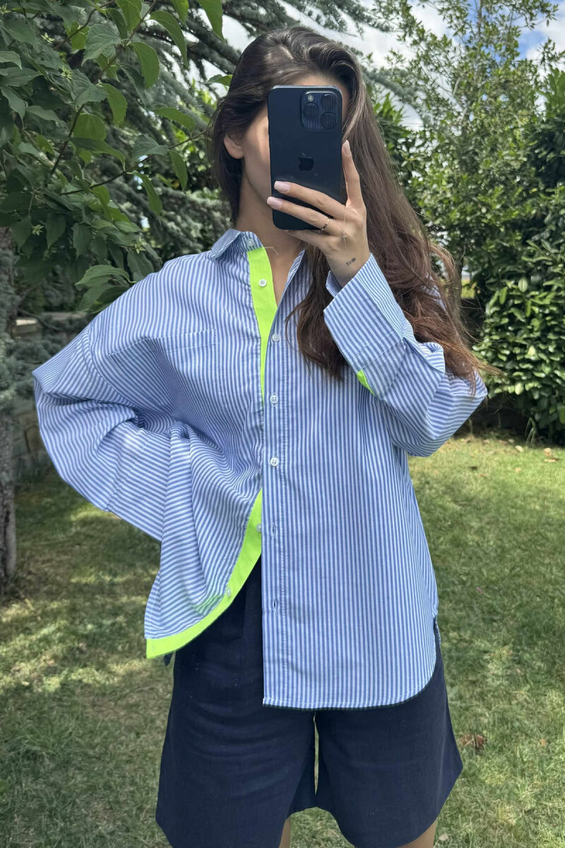 STRIPE DESIGN SIMPLE WOMEN SHIRT LIGHTBLUE/BZ - 7